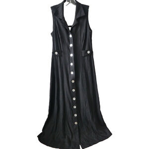 Maxi Black Ultra Dress Linen Rayon Blend Cut Out Back Size 12 MOP Minimalist